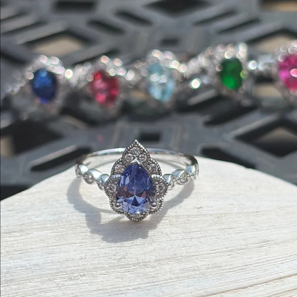 Pear Cut 1.25 tcw Genuine Tanzanite & Diamond Ring Sterling Silver Size 7